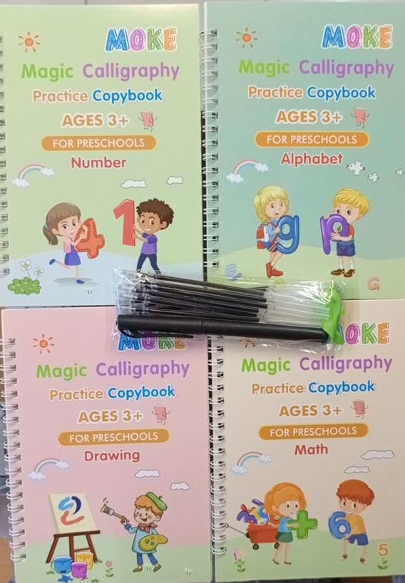 Pack of Four Magic Calligraphy Practice Copybooks! for Ages 3+